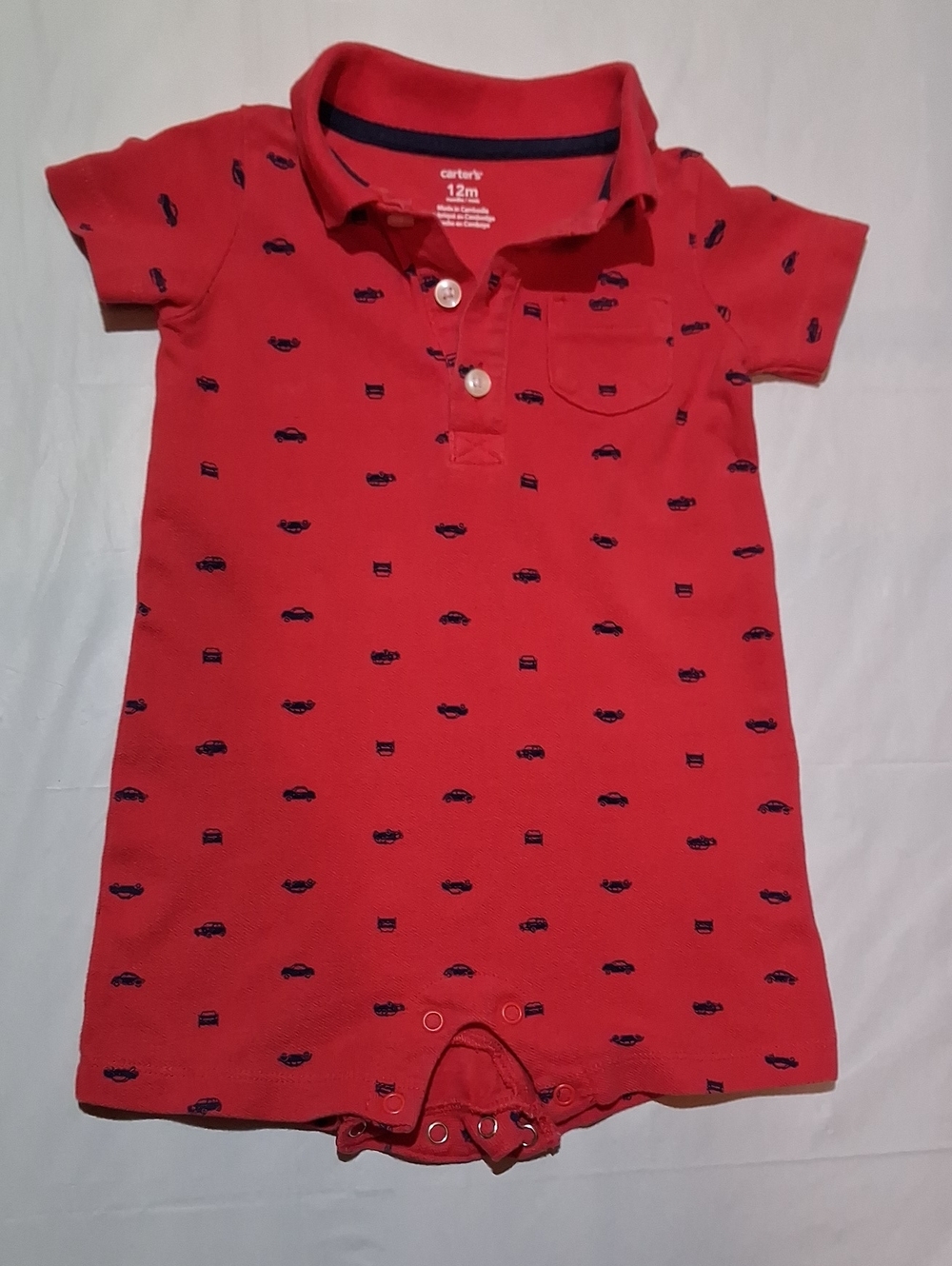 ✨Carter's Baby Boy Red Polo Romper 12M Short Sleeve All-Over Print One-Piece✨